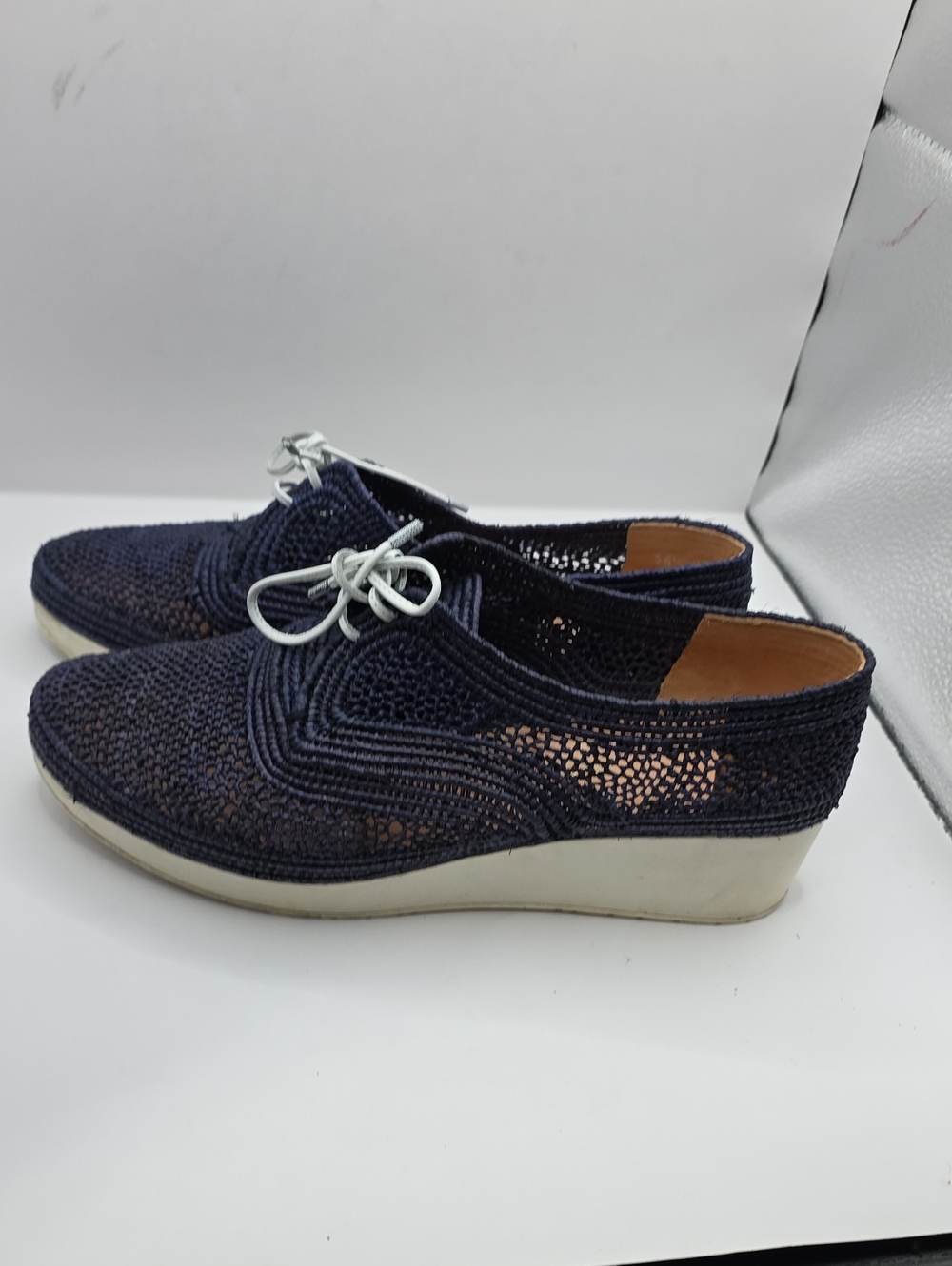 Robert CLERGERIE Women 38.5 Lisa Woven Raffia Wedge Platform Oxford Shoes